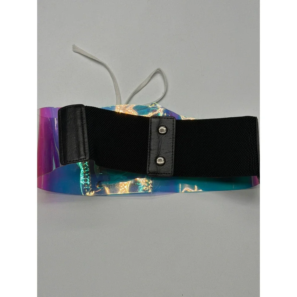 Holographic Iridescent Lace Up Wide Elastic Belt Corset‎ Waist Cincher